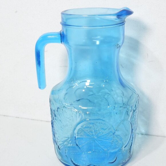 Cool Retro Drinkware Vtg Empoli Italy Sky Blue Large Glass Pitcher + 6 glasses - Picture 5 of 7